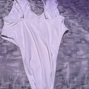 White one piece thong swimsuit